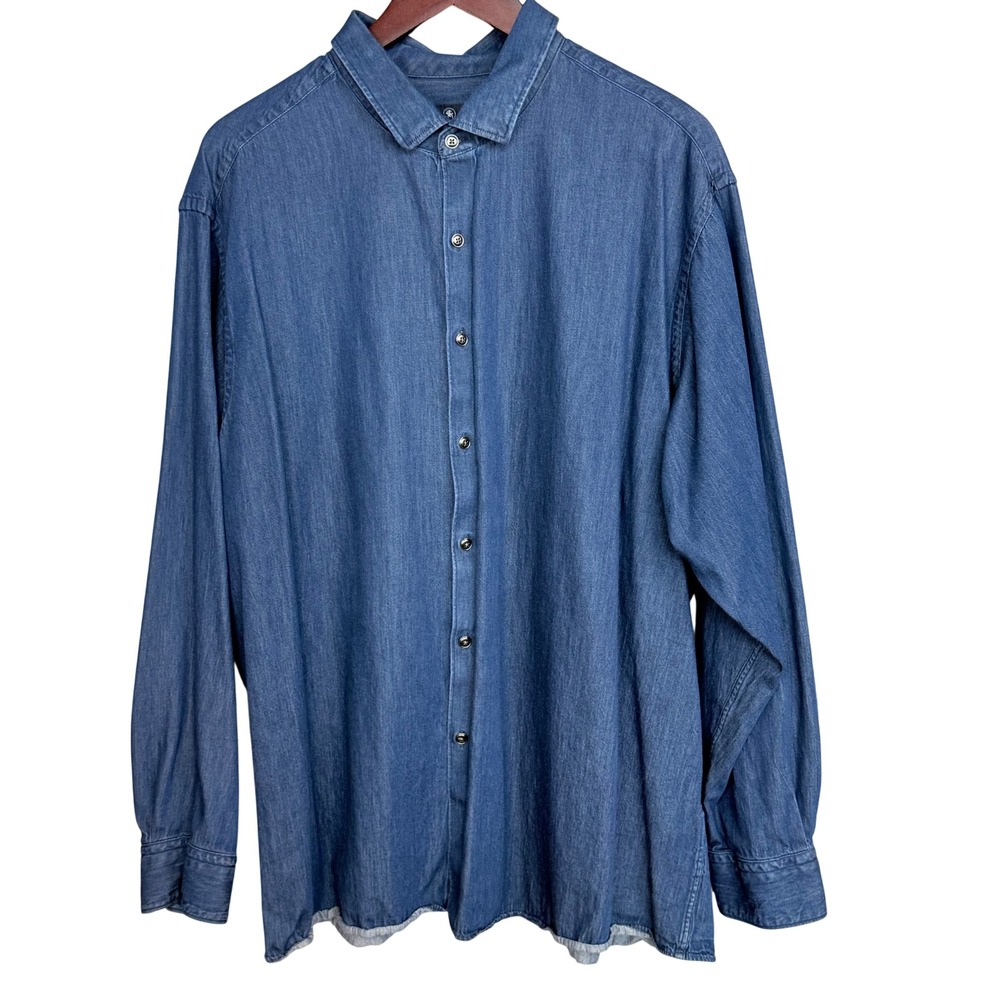 Hart Schaffner Marx Denim Shirt Mens XXL Blue Long Sleeve Cotton Button Down